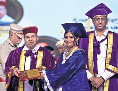 Governor Thaawarchand Gehlot hands over a degree certificate to a student of St Joseph’s University on Saturday