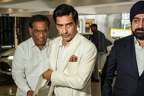 Former cricketer and newly elected BCCI President Mithun Manhas, (center) at the board's Annual General Meeting (AGM) at its headquarters, in Mumbai, Sunday, Sept. 28, 2025.