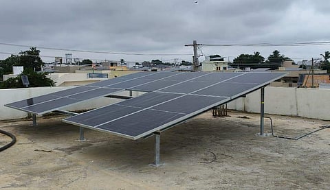Solar panel installed on roof top of one of the houses in Kondareddypally, the native village of Chief Minister A Revanth Reddy.