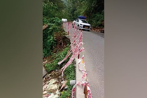 A portion of the Neriamangalam- Adimali stretch, which has been dug up for retention walls