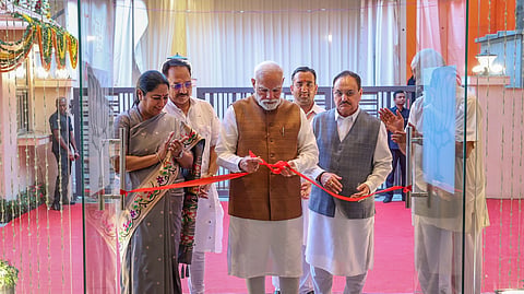 Prime Minister Narendra Modi inaugurates the newly built office of the Bharatiya Janata Party (BJP) at Deen Dayal Upadhyay Marg, in New Delhi.