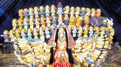 Though they had planned to install the Goddess Vishwa Rupa Sadarshanam idol this year, they opted instead for the unique 50-headed form.