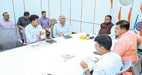 CM Majhi at the review meet for redevelopment of the periphery of the shrine