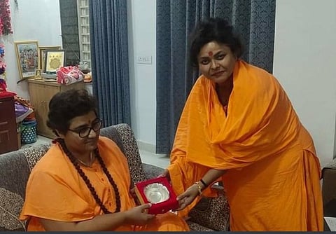 Hindu Mahasabha leader Puja Shakun Pandey with BJP leader Pragya Singh Thakur.