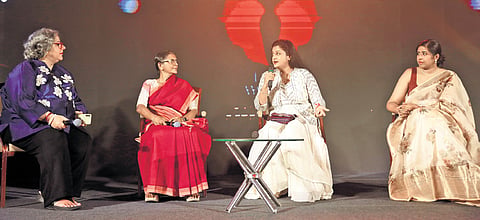 Panellists during a discussion on ‘Finding Your Own Voice’ at the Devi Awards event in Begumpet, Hyderabad, on Sunday