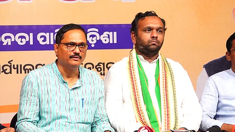 Jay Dholakia, son of the late former BJD MLA Rajendra Dholakia (Right), from the Bharatiya Janata Party State Office on October 11, 2025.