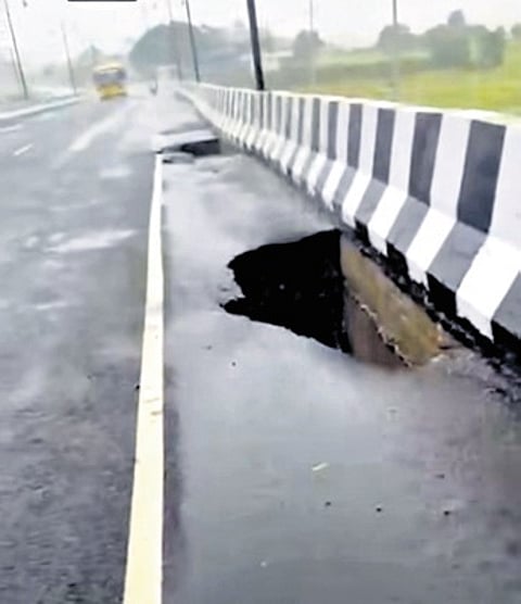 File photo of craters on the Durgapali railway overbridge