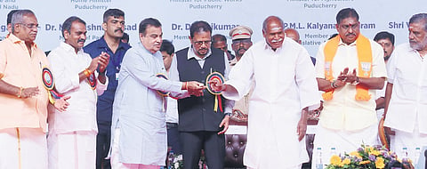 Union Highways Minister Nitin Gadkari and Puducherry CM N Rangasamy, and L-G K Kailashnathan inaugurated three highway projects on Monday