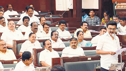 Chief Minister M K Stalin speaking during the state Assembly session on Thursday.