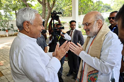 Bihar Chief Minister Nitish Kumar with Union Home Minister Amit Shah.