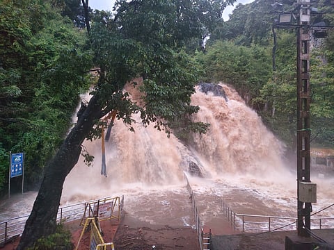 Water gushing out in full force in the Courtallam Five Falls in Tenkasi district on Friday; A portion of a house on Sundarar Street in Tirunelveli Town collapsed after heavy rain on Friday