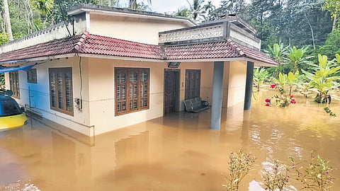 A house at Thannimood, Nedumkandam, submerged in the heavy rain that lashed Idukki district on Saturday