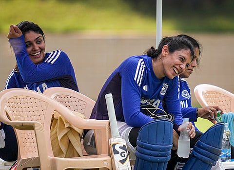 Smriti Mandhana during nets in Navi Mumbai on Wednesday
