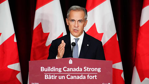 Canada Prime Minister Mark Carney makes a live address on Canada's plan to build a stronger economy in advance of the 2025 Budget, at the University of Ottawa in Ottawa on Wednesday, Oct. 22, 2025.