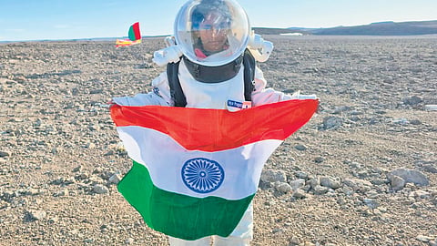 Iniya Pragathi, the world’s youngest analogue astronaut, at the Arctic Pole.