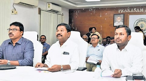 Minister Dola Swamy, along with Collector P Raja Babu, Joint Collector R Gopala Krishna, and other district-level officers, conducted a special review on rainfall and flood situation.