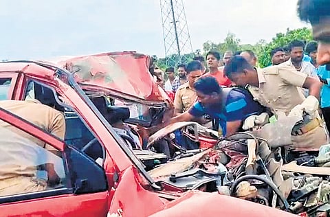 The impact was so severe that the front portion of the car was completely crushed.