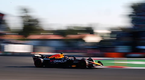 Red Bull driver Max Verstappen of the Netherlands steers his car during a practice session of the Formula One Mexico Grand Prix auto race at the Hermanos Rodriguez race track in Mexico City, Friday, Oct. 24, 2025.