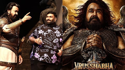 Mohanlal with Nanda Kishore, Vrusshabha poster (L-R)