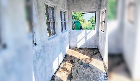The room built over the 7th-century Chalukyan measuring scale in Kurugodu is now a shelter for livestock and people, accelerating the erosion of the inscription.