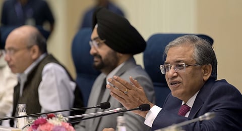 Chief Election Commissioner Gyanesh Kumar addresses a press conference at Vigyan Bhawan in New Delhi on Monday