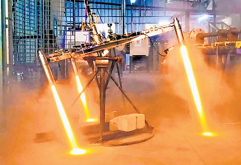 Test firing of Vertical Take-off and Landing (VTOL) technology using hybrid rocket thrusters under way at IIT-Madras