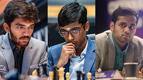 D Gukesh (L), R Praggnanandhaa (C) and Arjun Erigaisi.