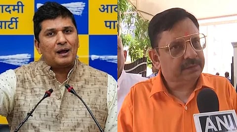 AAP Delhi chief Saurabh Bharadwaj (L), Delhi BJP spokesperson Praveen Kapoor.