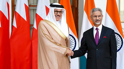 External Affairs Minister S. Jaishankar with Bahrain Foreign Affairs Minister Abdullatif bin Rashid Alzayani during the 5th India-Bahrain High Joint Commission meeting in New Delhi, Nov. 3, 2025.