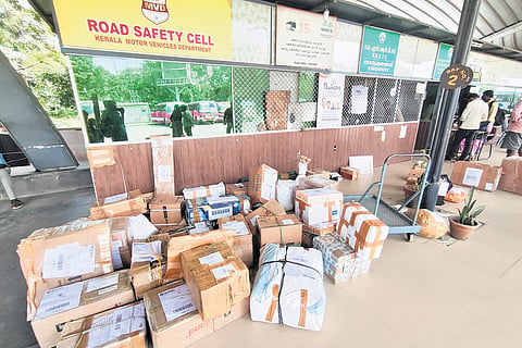 Courier items accumulated at the Vyttila Hub parcel office in Kochi