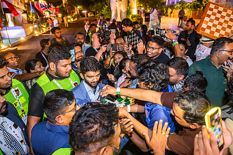 D Gukesh being surrounded by fans at the ongoing Chess World Cup in Goa