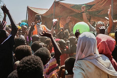 This photo released by The Norwegian Refugee Council (NRC), shows displaced children from el-Fasher playing at a camp where they sought refuge from fighting between government forces and the RSF, in Tawila, Darfur region, Sudan, Monday, Nov. 3, 2025.