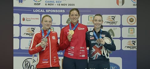(from left) Emely Jaeggi of Switzerland, Norway's Jeanette Hegg Duestad and Seonaid Mcintosh of Great Britain