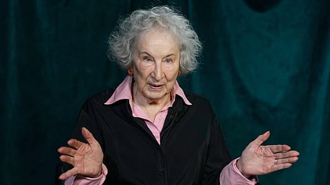 Author Margaret Atwood appears during an interview in New York on Thursday, Nov. 6, 2025.