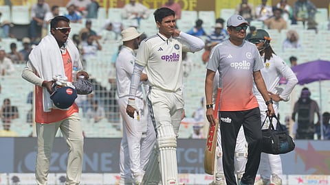 Indian skipper Subhman Gill retired hurt on the 2nd Day of the Test match against South Africa at Eden Garden, Kolkata on Nov.15.2025.