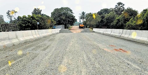 The road which has been constructed along the ecosensitive shorelines of the Periya Eri and Chitteri lakes in Unamancheri village