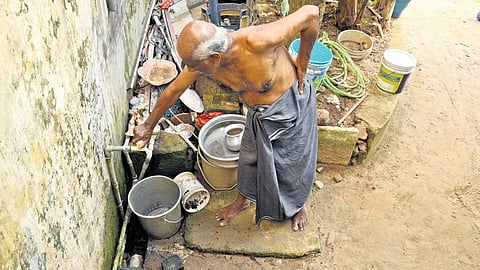 Kuttappan, who lives right in the backyard of KWA Thammanam pumphouse, is one of the residents hit by the acute water shortage.