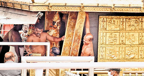 Gold-clad plates are being removed from the sanctum sanctorum of the Sabarimala temple on Monday for scientific examination