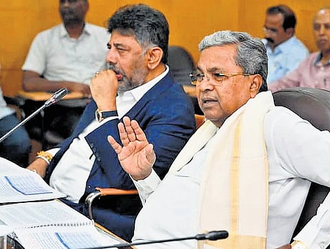 Chief Minister Siddaramaiah and Deputy Chief Minister DK Shivakumar
address the media at Vidhana Soudha in Bengaluru on Tuesday | Express