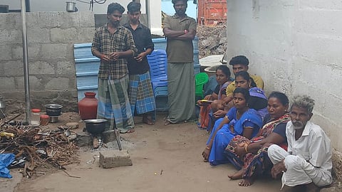 Bonded labourers who were rescued from a brick kiln in Kollamedu near the Andhra Pradesh border check-post on Sunday