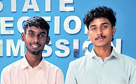 Ashin C Anil and Jeswin Sunsi who developed the ‘EVM Track’ software for the State Election Commission