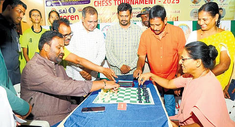 Transport minister Mandipalli Ramprasad Reddy participated in Chess tournament held in Vijayawada on Friday.