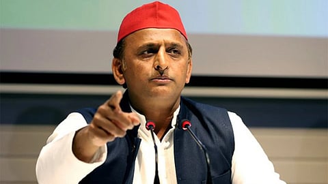 Samajwadi Party chief and Lok Sabha MP Akhilesh Yadav speaks to the media in Lucknow.