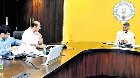 CM Nara Chandrababu Naidu addressing a review meeting on housing at the Secretariat in Velagapudi on Friday