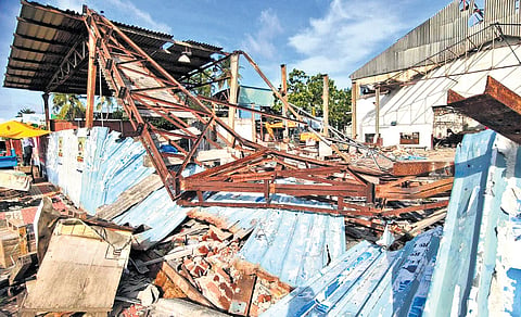 The workers from Odisha were part of a team engaged in removing metal sheets from the roof and iron support structures at a building