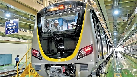 Yellow Line metro at its testing stage.