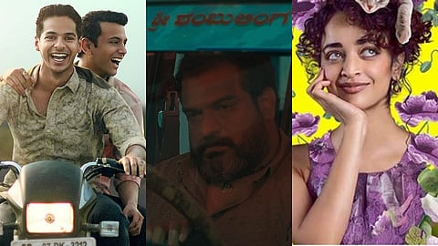 (L to R) Poster of Homebound, Screengrab of Dileesh Pothan in Tiger's Pond, Poster of Bad Girl