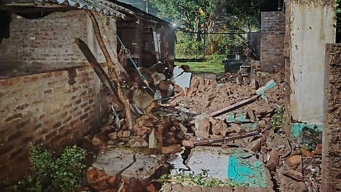 A woman was injured after a wall collapsed on her at Ramgarhpada in the city.