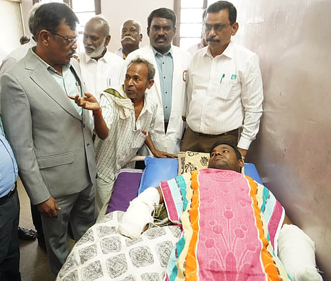 Director of National Commission for Scheduled Castes, S Ravivarman, held inquiries with S Muthuraja, the victim, at Government Rajaji Hospital
