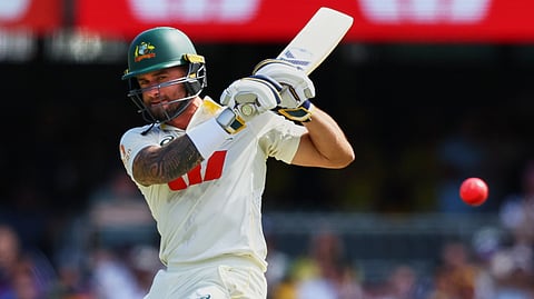 Australia's Jake Weatherald plays a shot during the second Ashes cricket test match between Australia and England in Brisbane, Friday, Dec. 5, 2025.